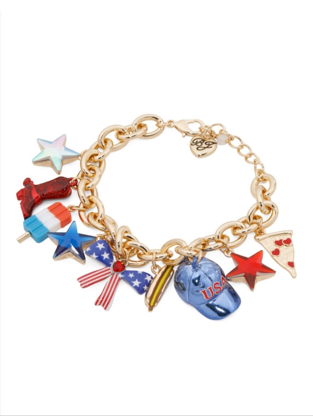 Betsey Johnson Gold Chain Charm Bracelet with Red, White & Blue Patriotic Charm